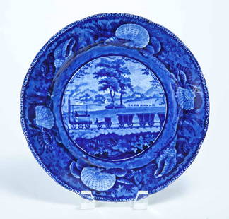 HISTORICAL STAFFORDSHIRE BALTIMORE & OHIO RAILROAD: Wood & Sons, Burlsem, England, 19th century. Dark blue transfer in the B&O pattern, with a shell border. 10.25" diameter.