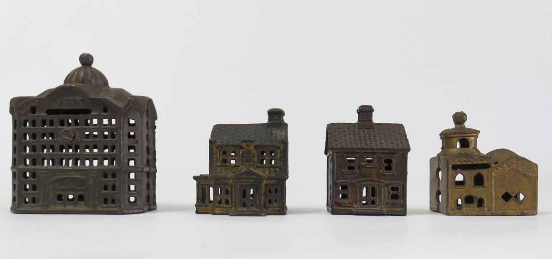 FOUR CAST-IRON BUILDING BANKS (1 of 6)