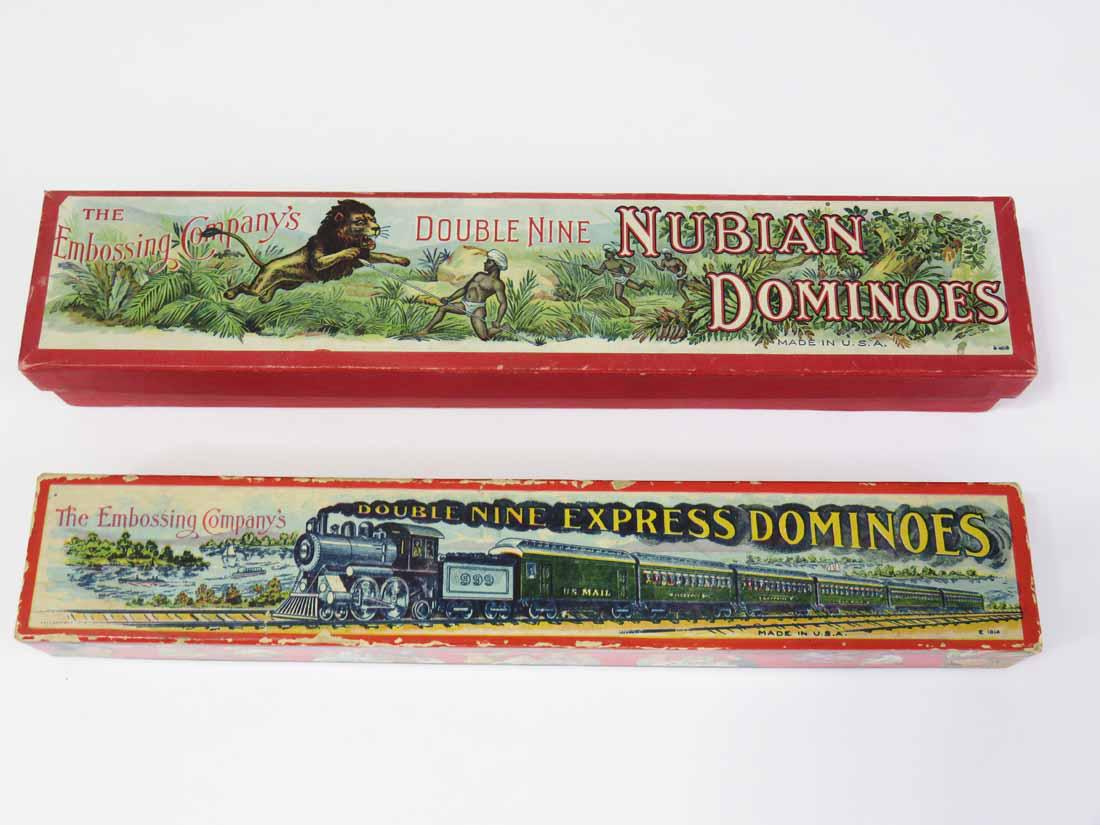 TWO SETS OF EMBOSSING COMPANY DOMINOES (1 of 2)