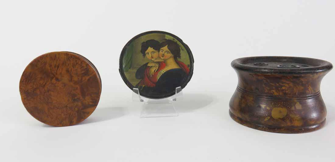 DECORATED INKWELL AND BURL BOX (1 of 3)
