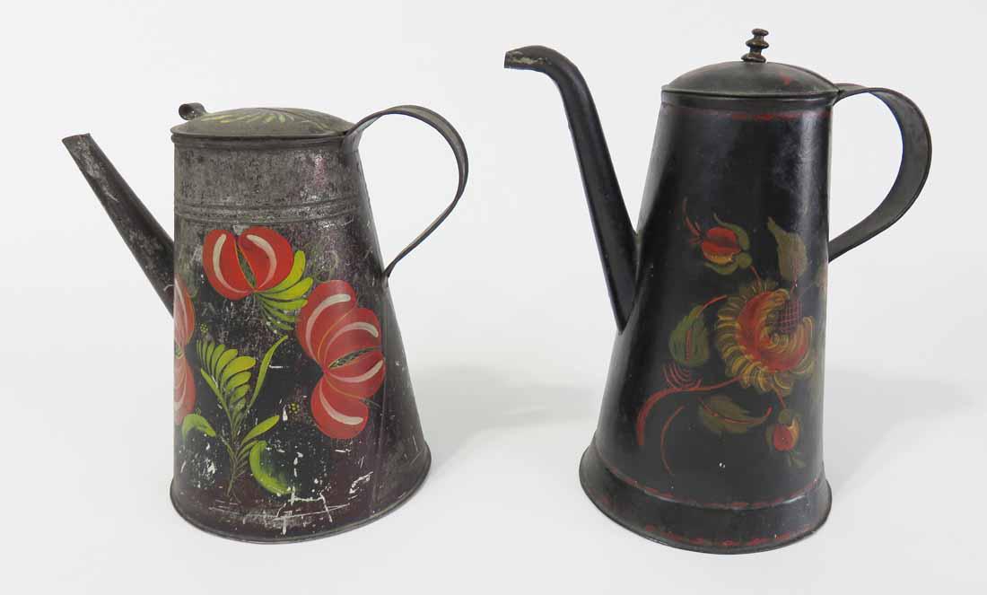 TWO TOLEWARE COFFEE POTS (1 of 8)