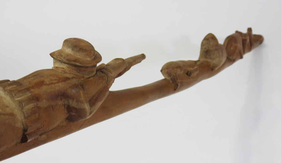 FOLKSY CARVED WALKING STICK WITH HUNTING SCENE (1 of 7)