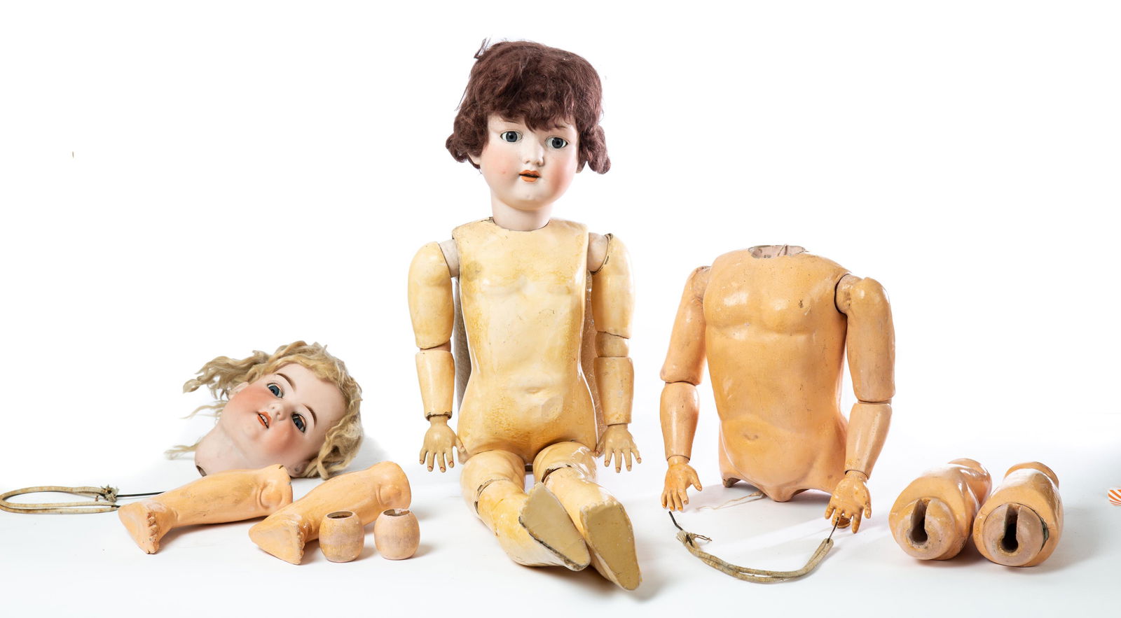 TWO LARGE BISQUE HEAD DOLLS (1 of 8)