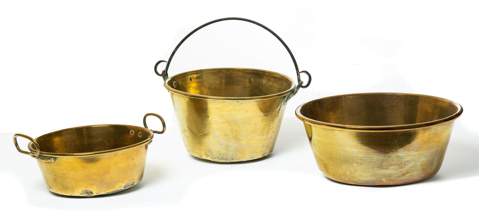 THREE BRASS PANS/PAILS (1 of 2)