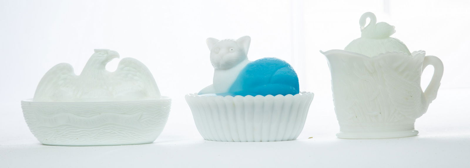 THREE MILK GLASS COVERED DISHES (1 of 2)