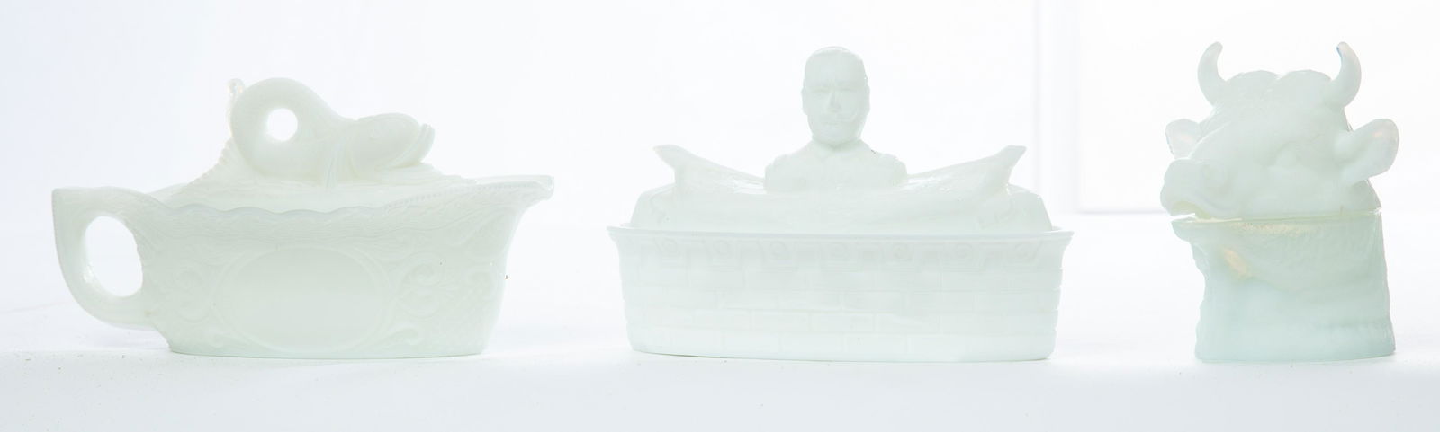 THREE MILK GLASS COVERED DISHES (1 of 2)