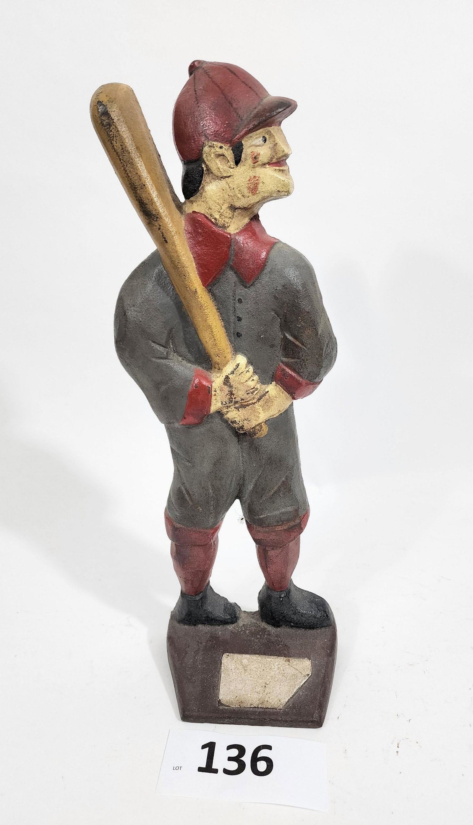 BASEBALL PLAYER DOORSTOP: Marked "OCF 1912," cast iron. 16.75" high.