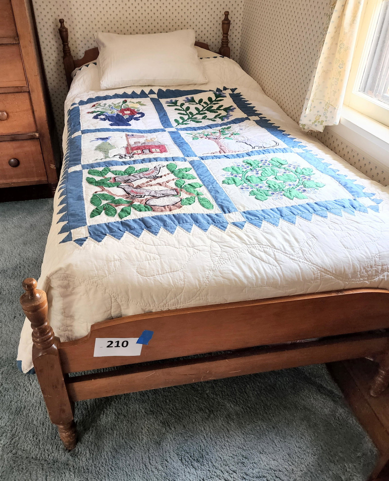 TWO TWIN BEDS: 20th century, maple, each with turned posts.