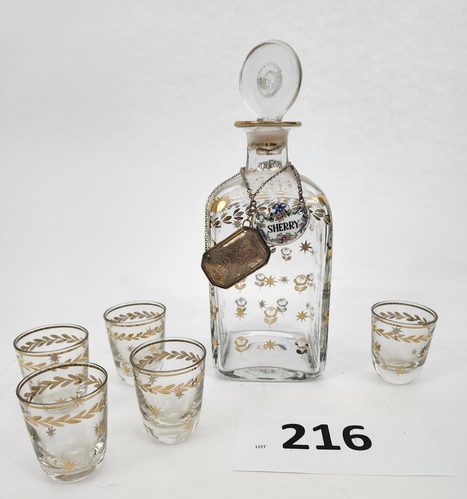 GILT GLASS DECANTER SET (1 of 4)