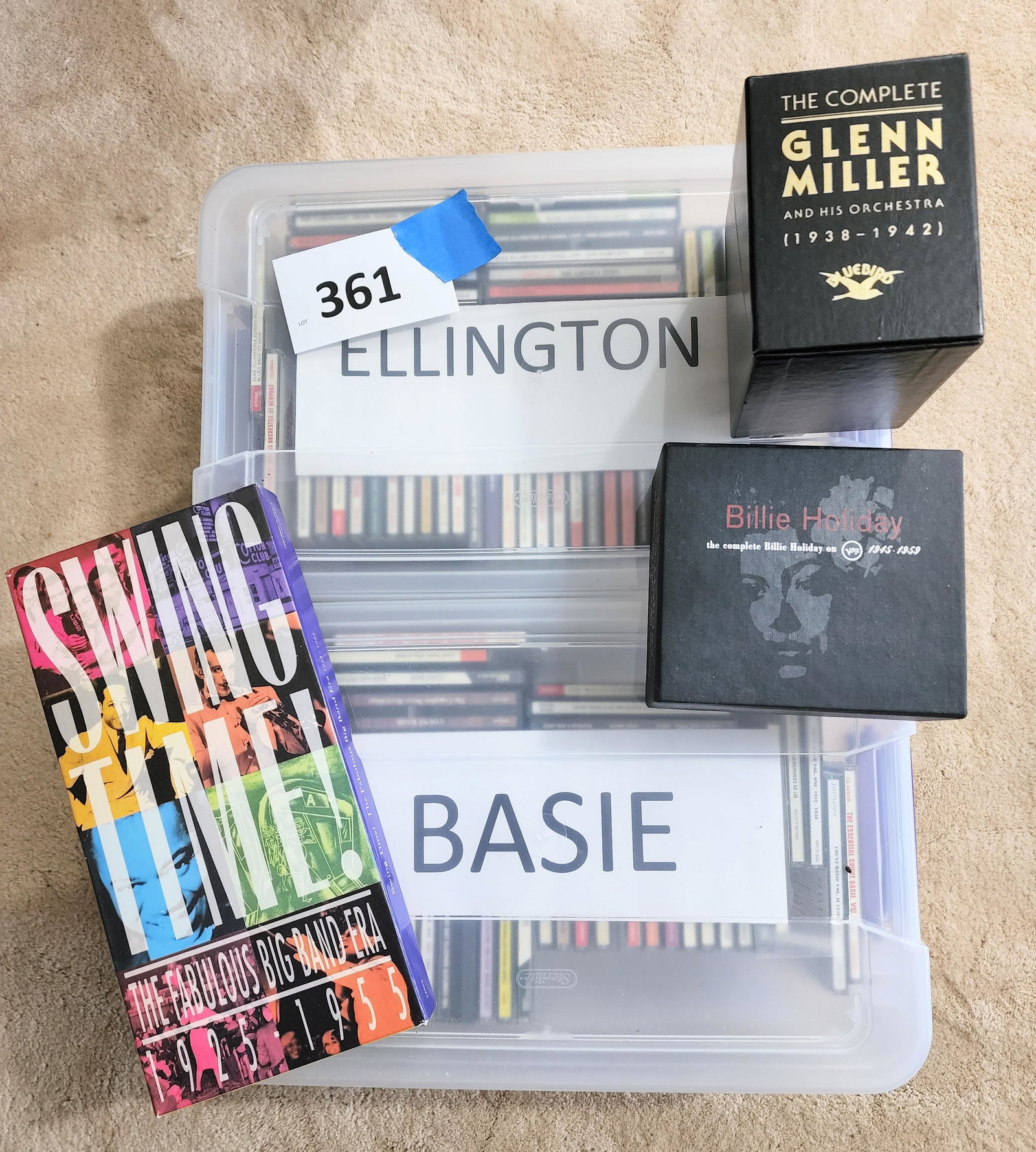 COLLECTION OF MUSIC CDS: Jazz, including Duke Ellington, Count Basie, Glenn Miller, and Billie Holiday.