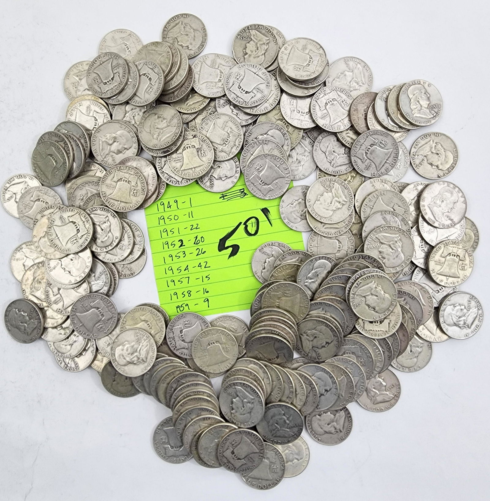 LARGE LOT OF FRANKLIN HALF DOLLARS (1 of 1)