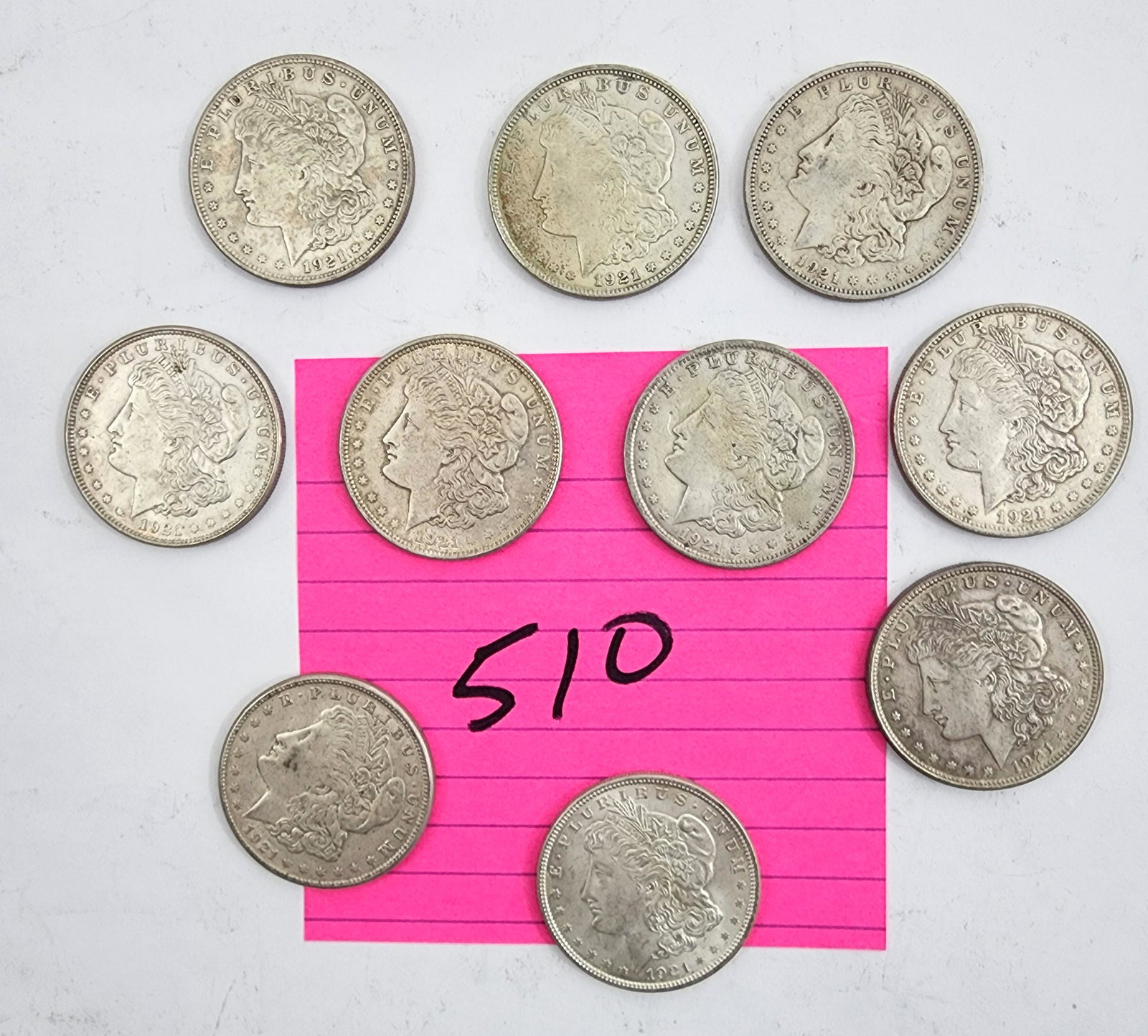 LOT OF (10) 1921 MORGAN DOLLARS (1 of 1)