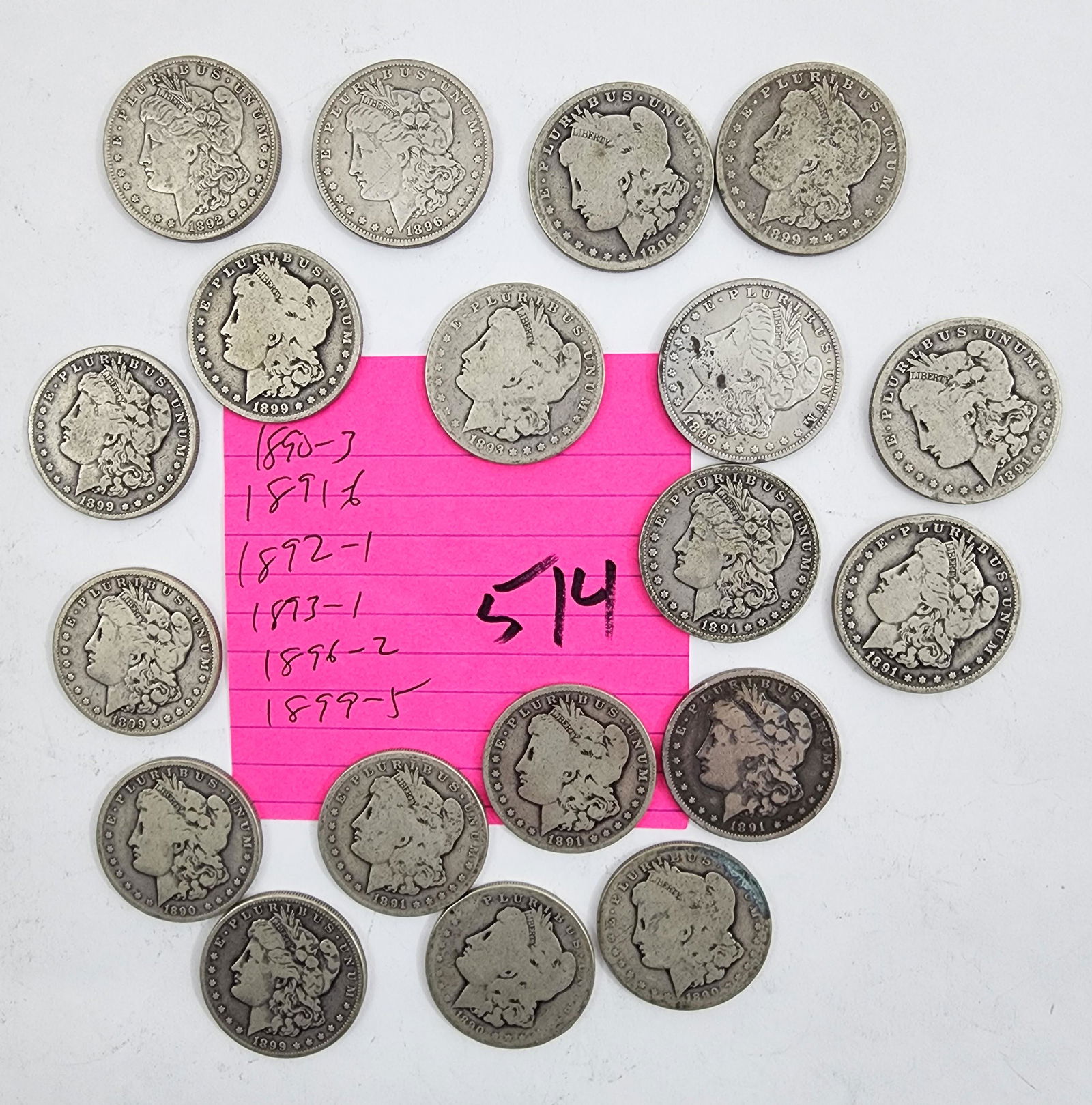 LOT OF (18) MORGAN DOLLARS: Mixed mints; includes (3) 1890, (6) 1891, (1) 1892, (1) 1893, (2) 1896, and (5) 1899.