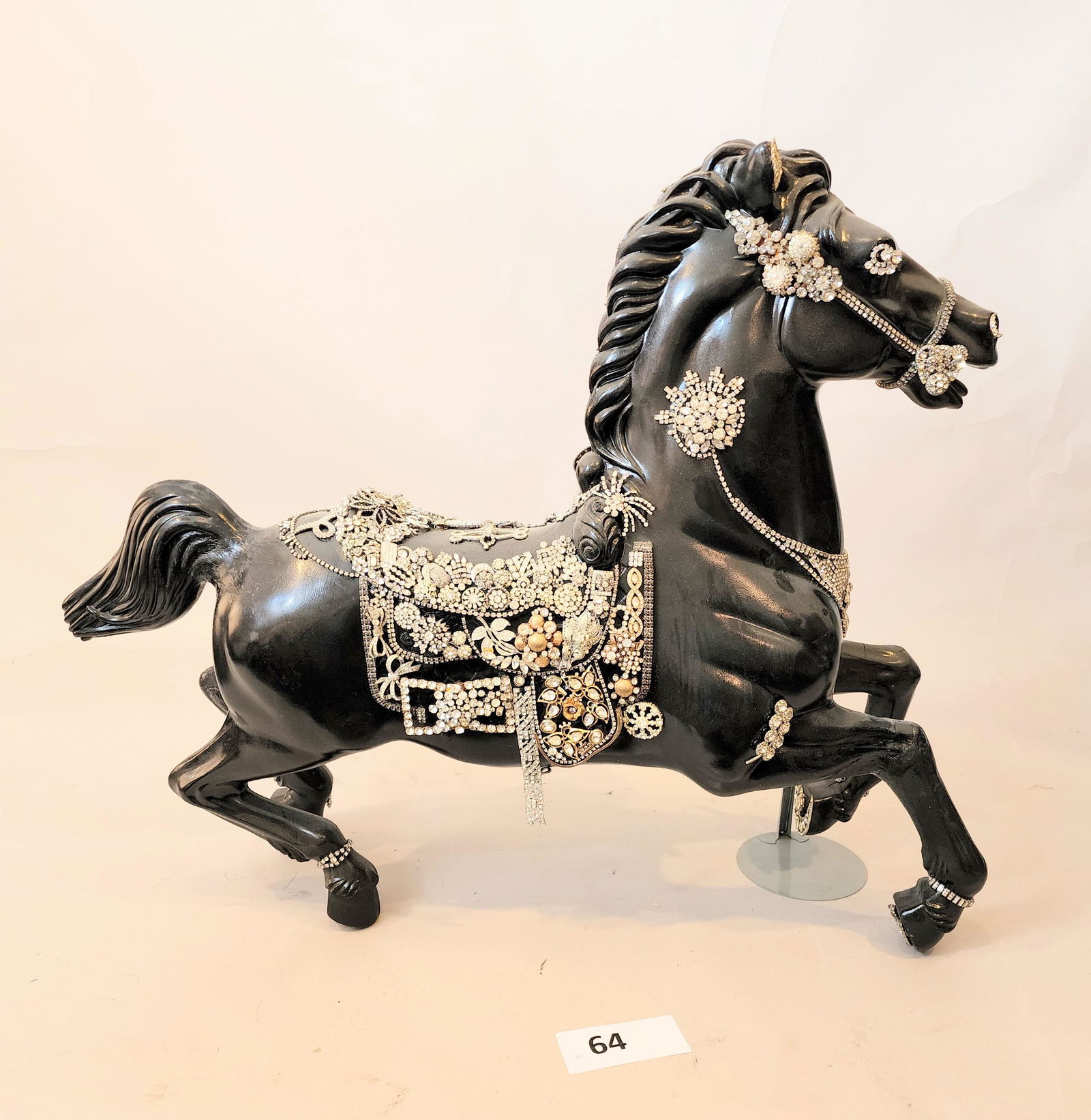 CAROUSEL HORSE ADORNED WITH COSTUME JEWELRY AND A HORSE BUST (1 of 7)