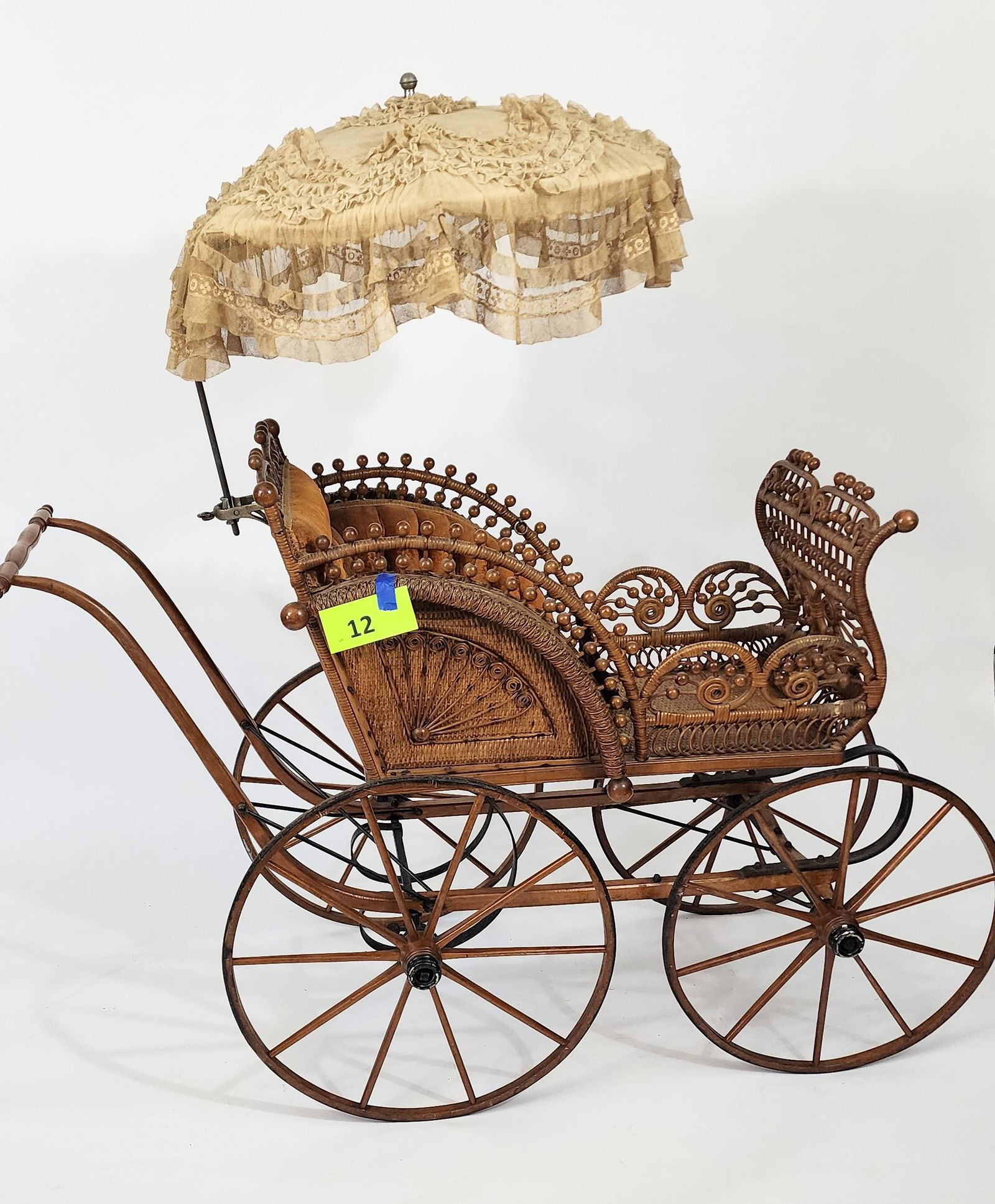 VICTORIAN WICKER AND RATTAN CARRIAGE WITH PARASOL (1 of 8)
