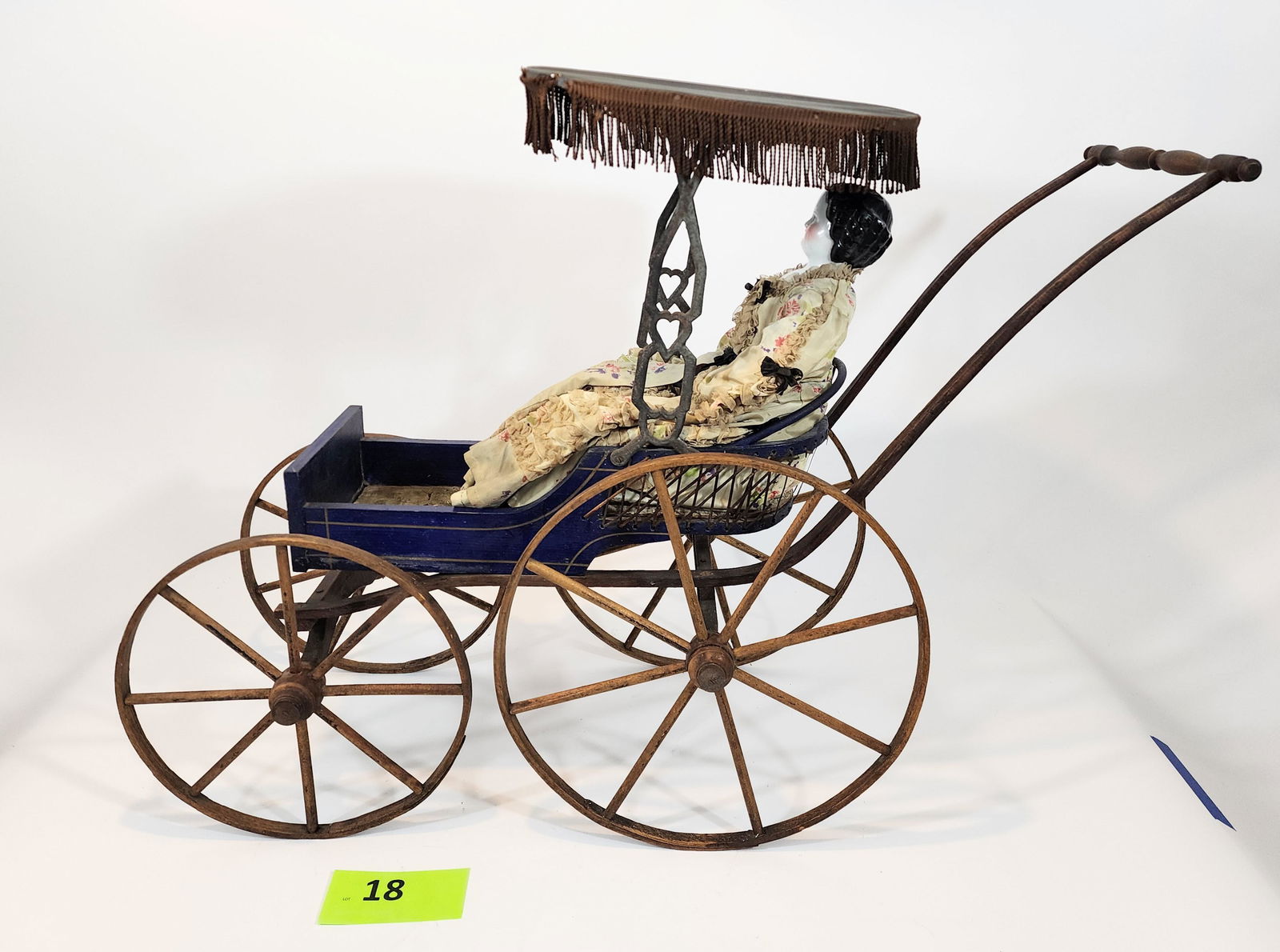 BLUE DOLL CARRIAGE WITH CHINA DOLL (1 of 6)