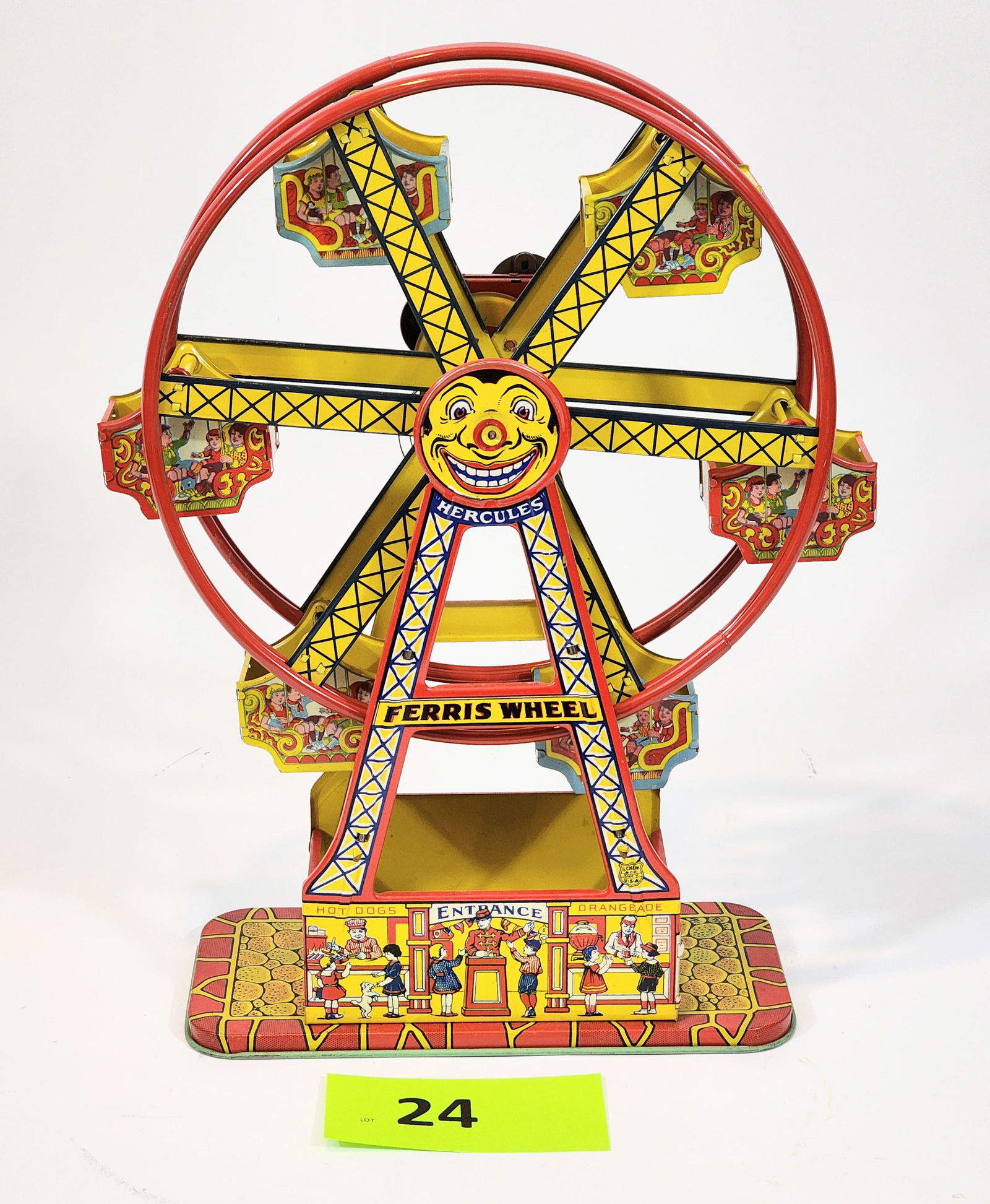 J. CHEIN TIN LITHO WIND-UP "HERCULES" FERRIS WHEEL TOY WITH ORIGINAL BOX (1 of 4)