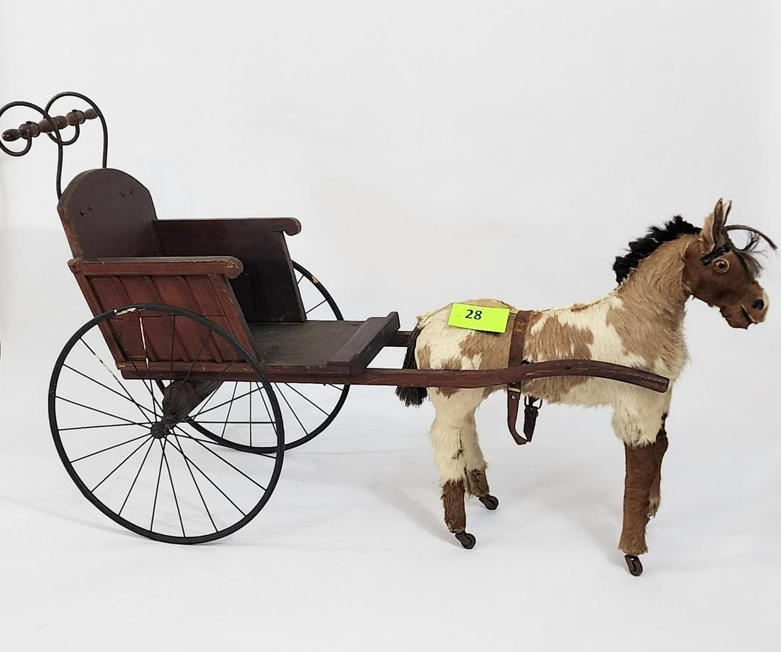 CHILD'S VICTORIAN CARRIAGE WITH HIDE HORSE (1 of 7)