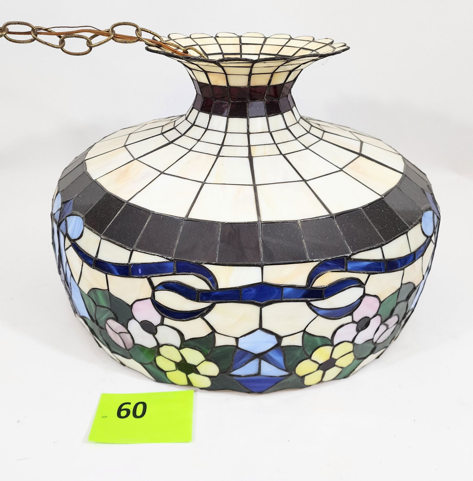 LARGE STAINED GLASS HANGING LAMP (1 of 4)