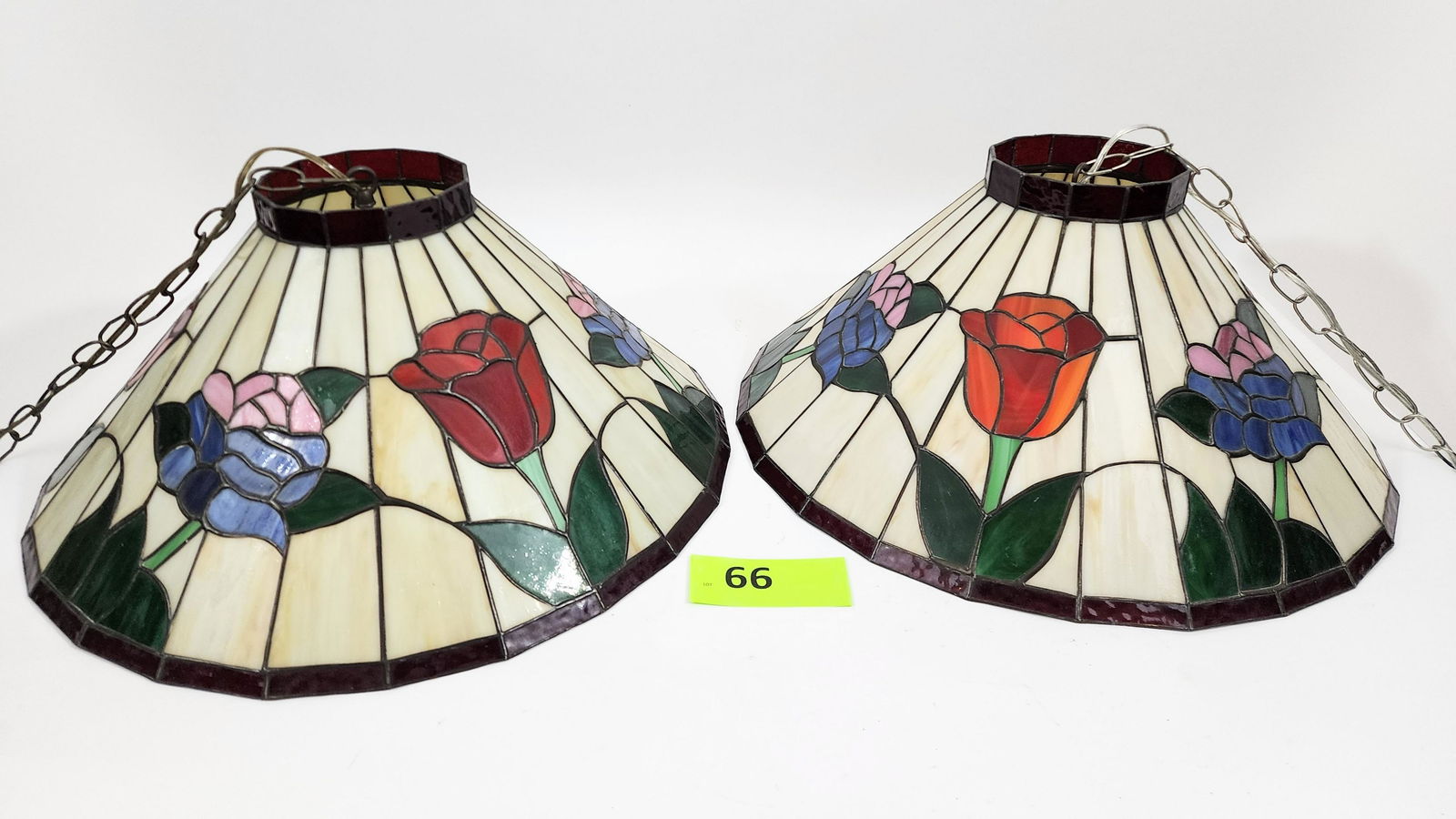 PAIR OF STAINED GLASS HANGING LAMPS (1 of 6)