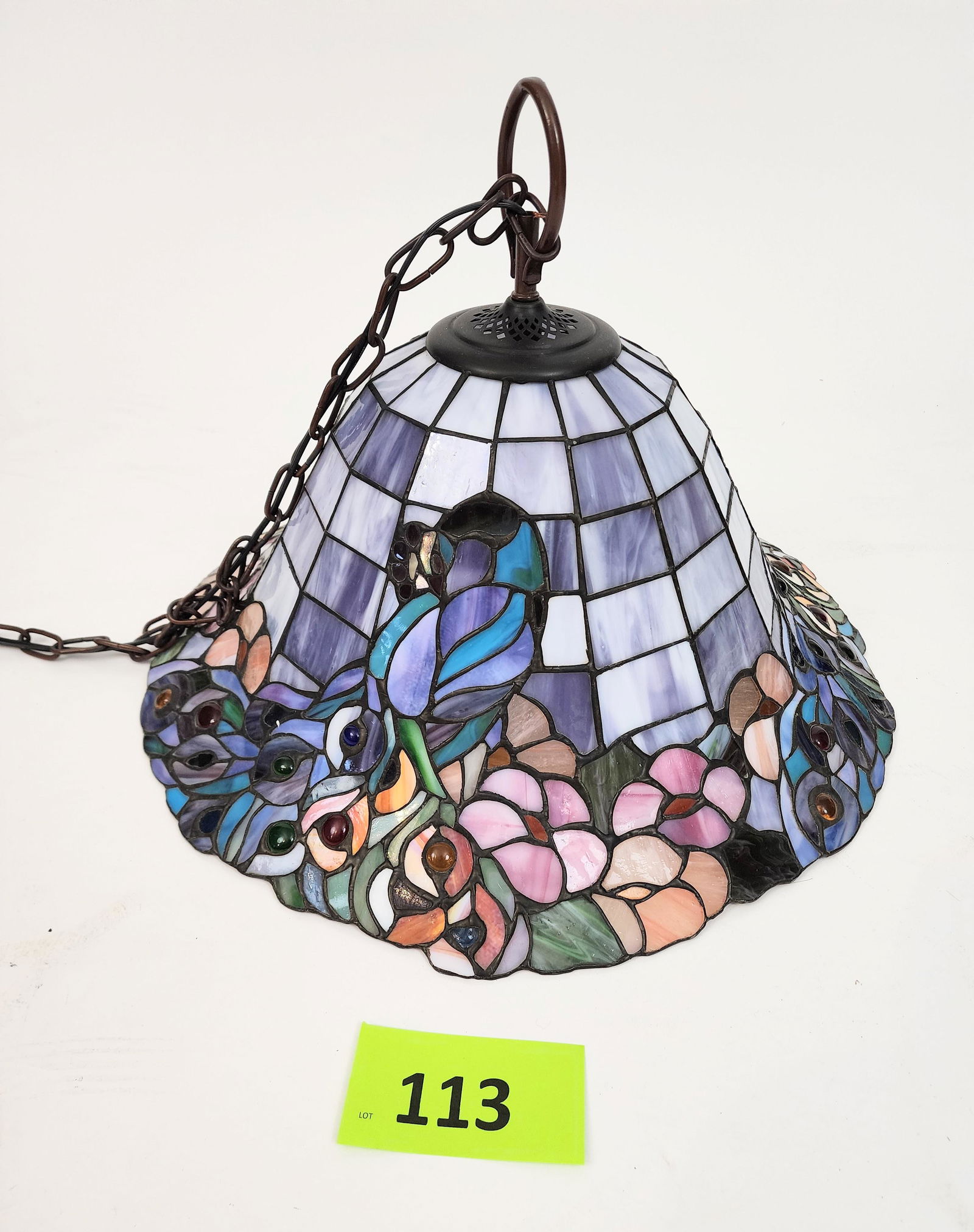 STAINED GLASS HANGING LAMP WITH PEACOCK DESIGN (1 of 5)