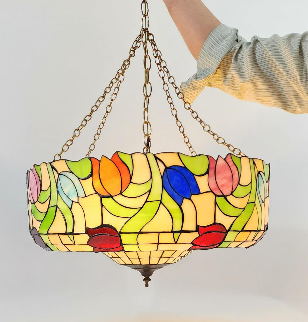 LARGE STAINED GLASS HANGING LAMP (1 of 3)