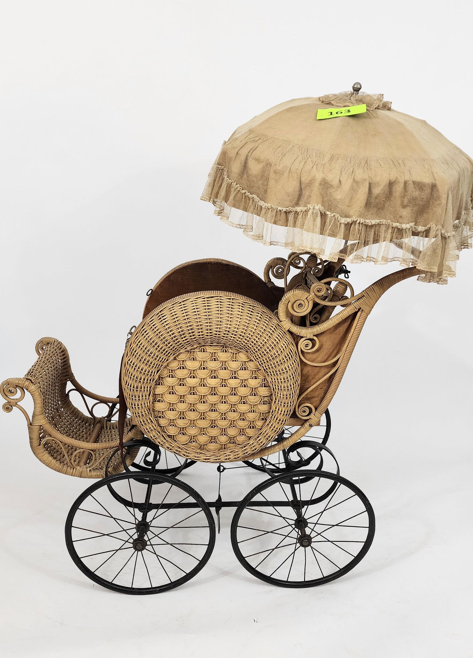 Antique Ch Hartshorn Wicker Baby Carriage