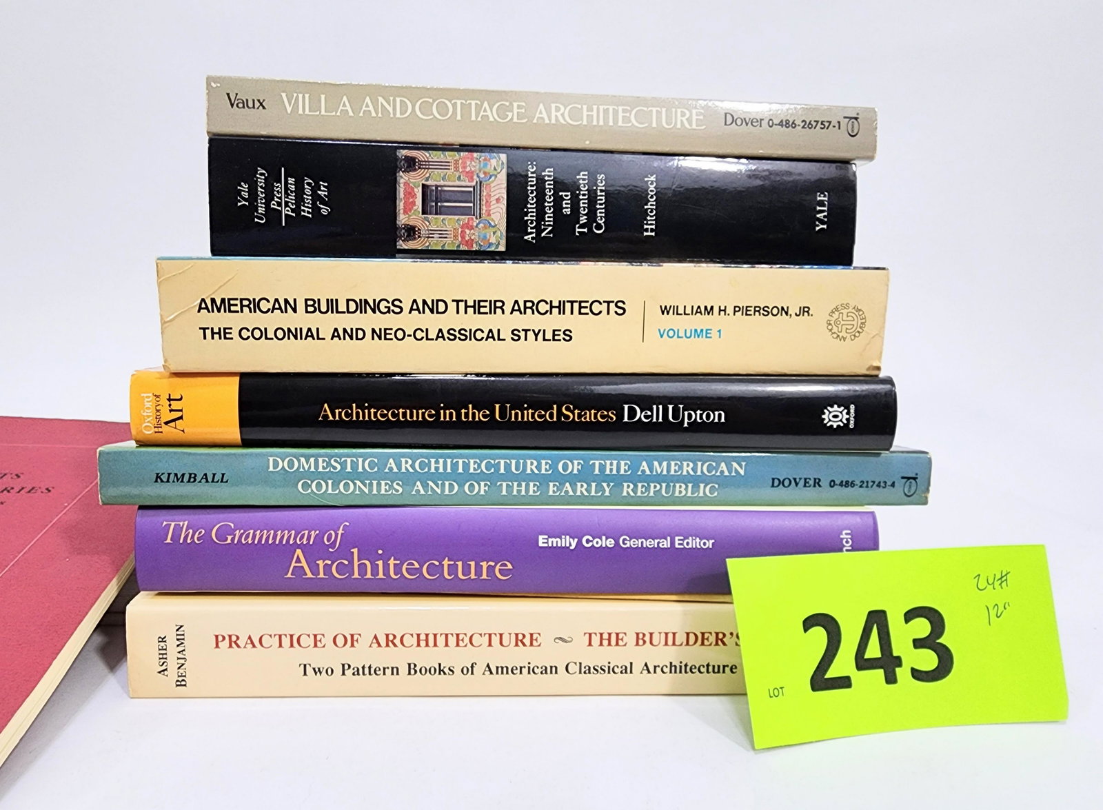 GROUP OF BOOKS ON AMERICAN ARCHITECTURE: Vaux, Villa and Cottage Architecture; Hitchcock, Architecture: Nineteenth and Twentieth Centuries; Pierson, American Buildings and Their Architects: The Colonial and Neo-classical Styles; Upton, Archi