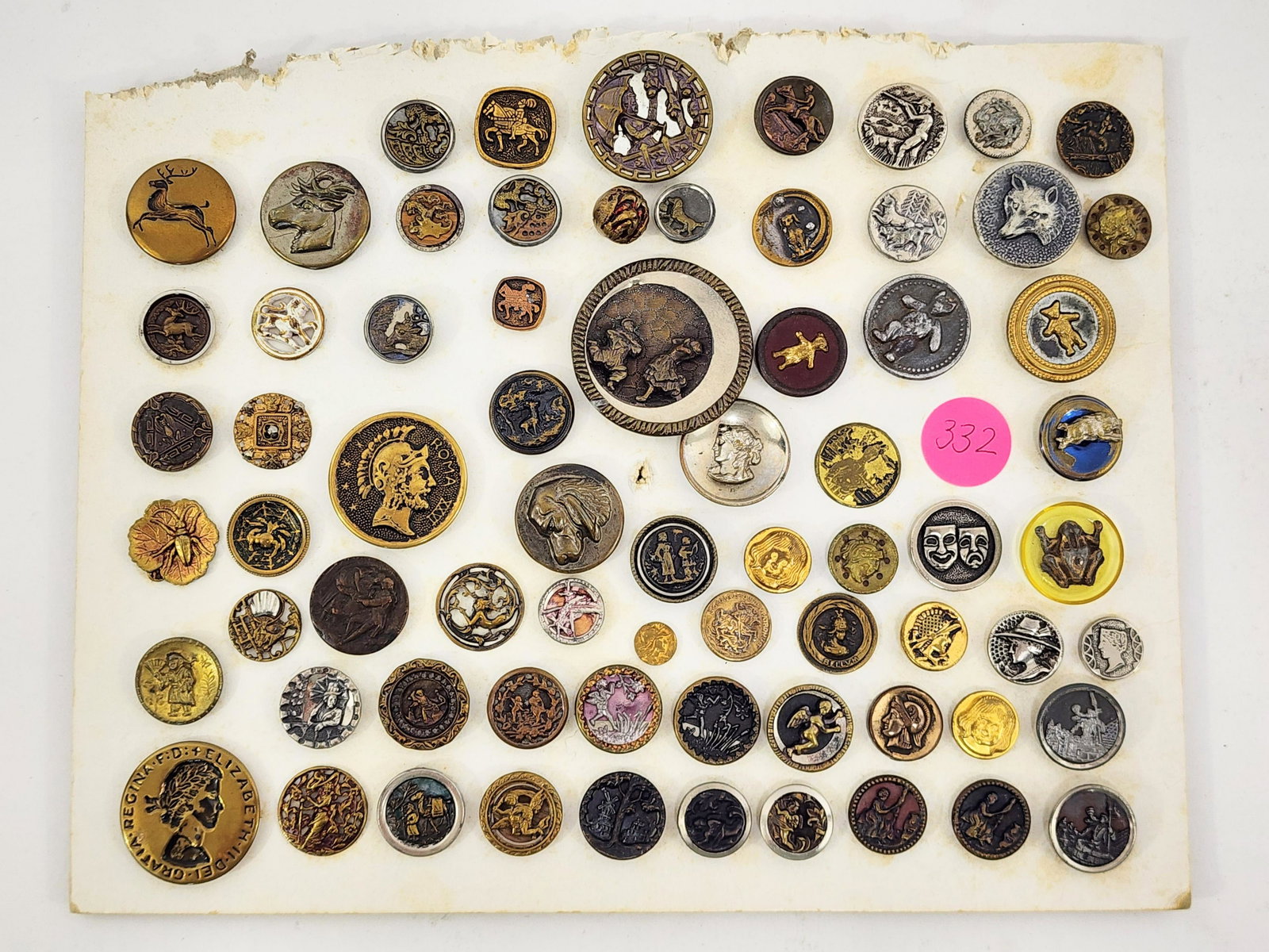GROUP OF METAL BUTTONS: 19th-early 20th century. Card of metal and steel cut buttons. .25" - 1.5" diameter