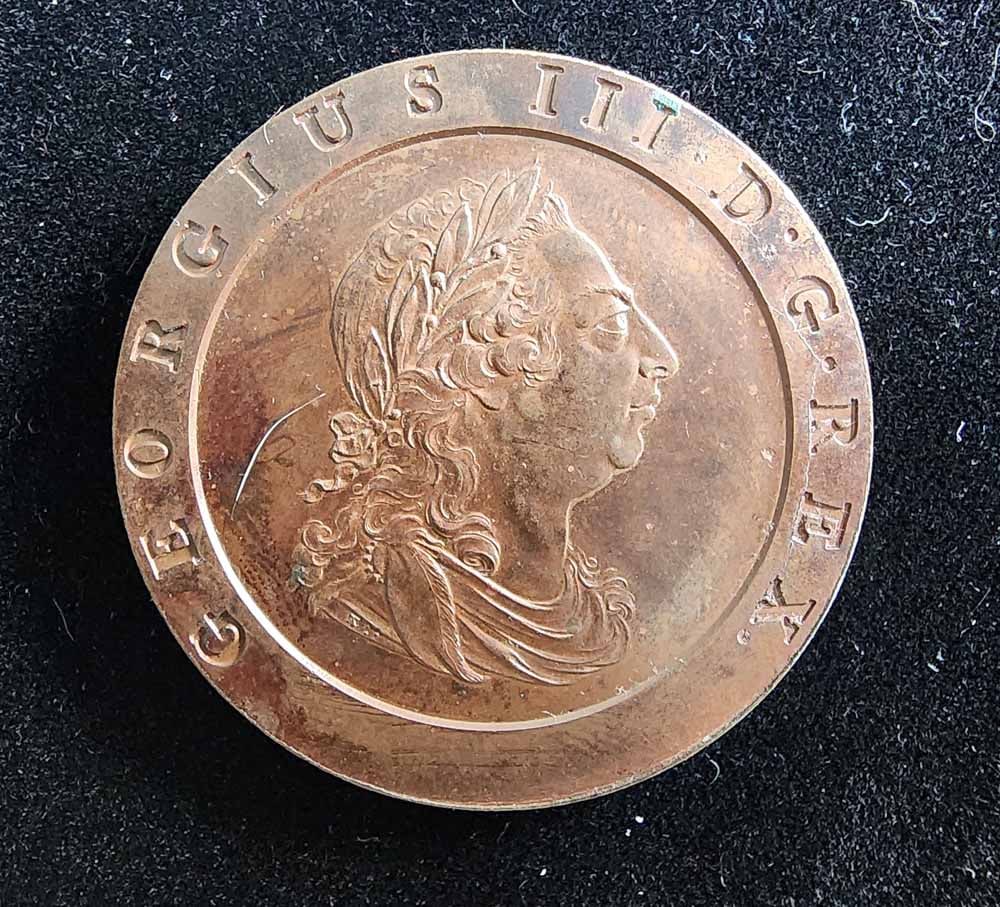 1797 GEORGE III CARTWHEEL TWOPENCE: In sleeve from Bowers & Merene, NH