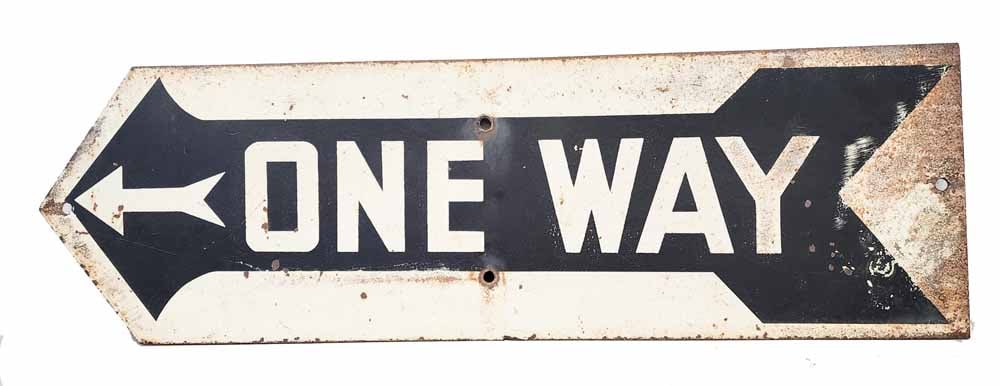 DOUBLE-SIDED ONE WAY SIGN (1 of 2)