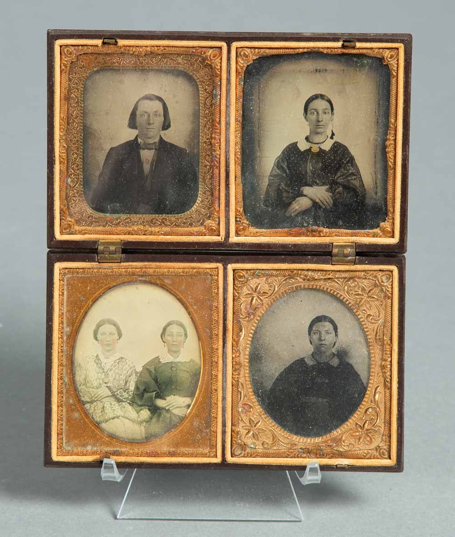 FOUR TINTYPES IN A QUADRUPLE UNION CASE (1 of 3)