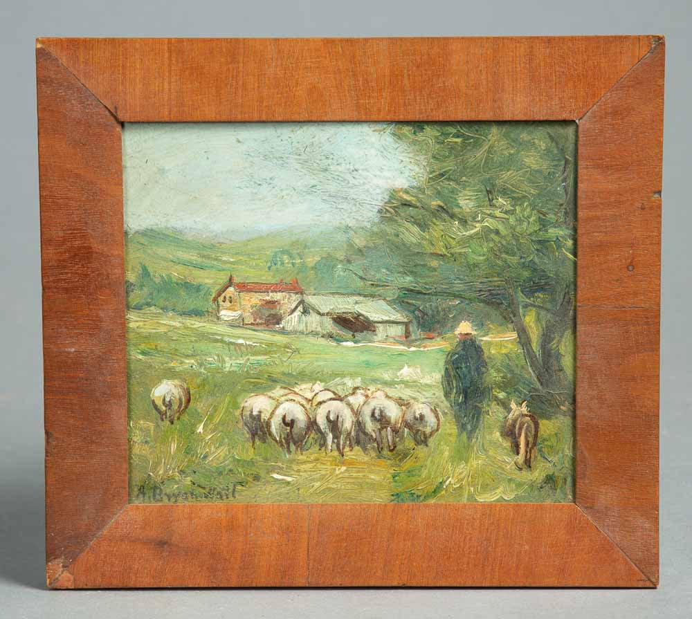 FARM LANDSCAPE BY ALFRED BRYAN WALL (PENNSYLVANIA, 1861-1935) (1 of 3)
