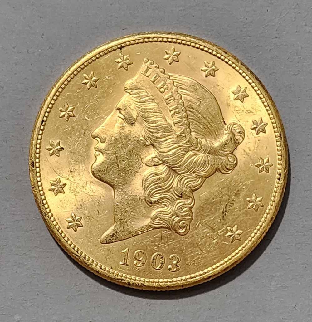 1903-S $20 DOUBLE EAGLE CORONET GOLD COIN (1 of 2)