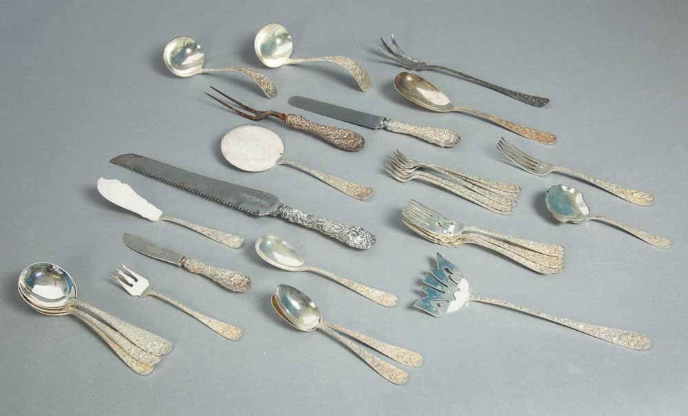 PARTIAL SET OF REPOUSSE STERLING FLATWARE (1 of 4)