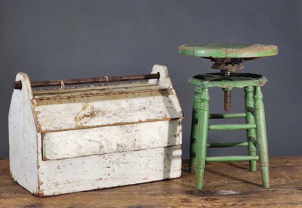 PAINTED STOOL AND TOOLBOX (1 of 3)