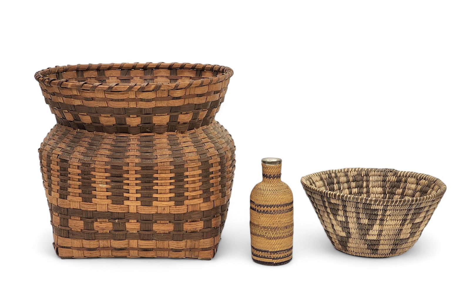 THREE NATIVE AMERICAN BASKETRY ITEMS (1 of 8)