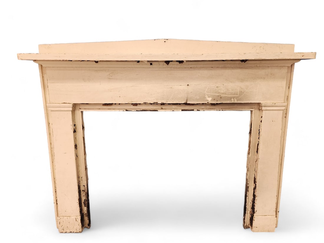 OHIO MANTEL: Reno, Washington County, 1840s, mixed woods. Simple classical mantel, with peaked pediment. 62" high, 79" wide (overall), 41" high, 52" wide (opening). This mantel was salvaged from an 1840s house tha