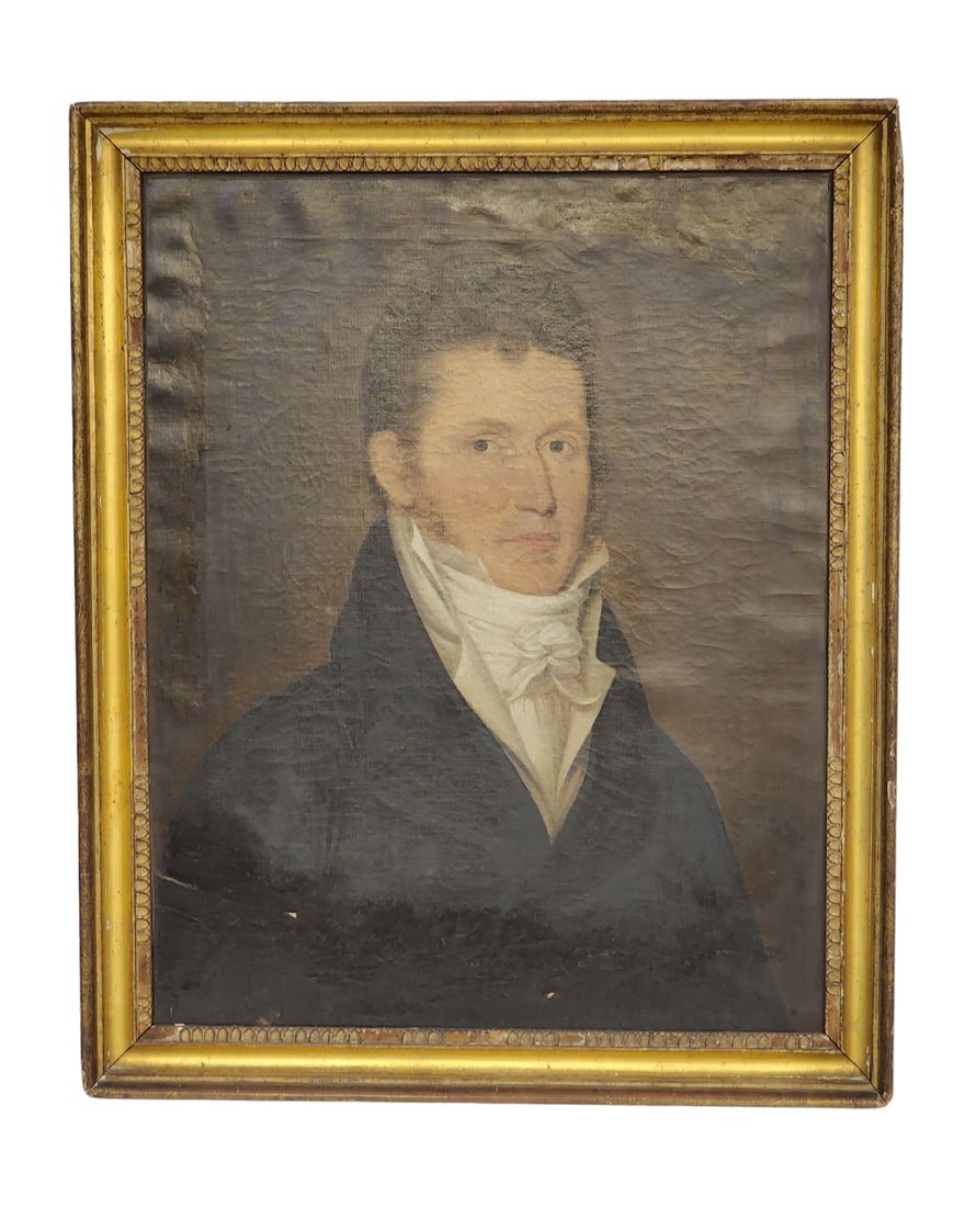 PORTRAIT OF GENERAL EDWARD WHITE TUPPER AFTER GILBERT STUART: Oil on canvas, c. 1800. Half-length portrait of the young Tupper wearing civilian clothing. In a period/original frame. 24.5" high, 19.5" wide (sight); 28" high, 23" wide (overall). There are several