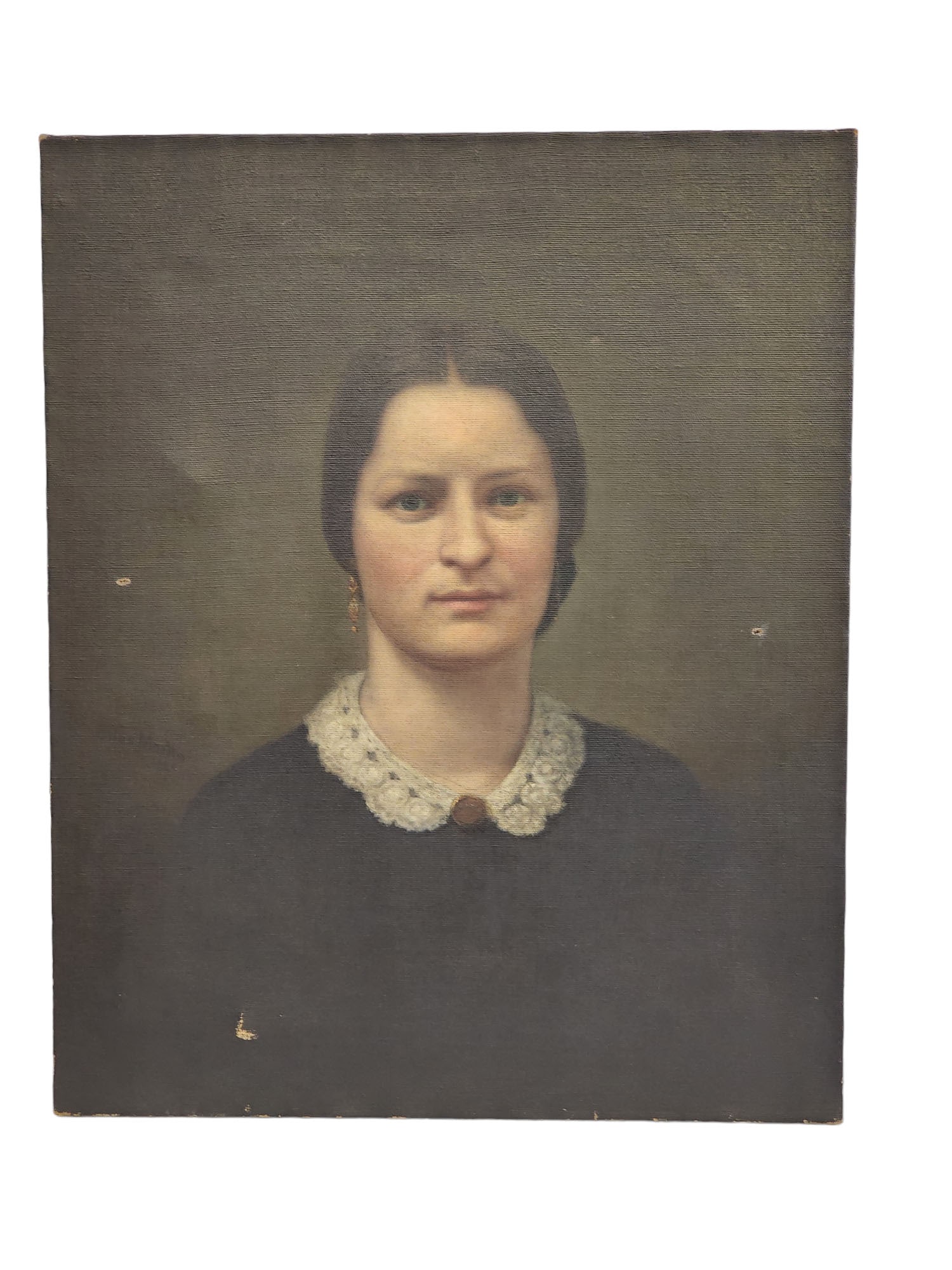 THREE PORTRAITS OF THE KLIPPART FAMILY OF OHIO: All oils on canvas. Includes a portrait of John Hancock Klippart (1822-1878) by Silas Martin (1841-1906), unframed, 18? high, 14.5? wide; a portrait of his wife, Emeline Rahn Klippart (1829-1823) by J