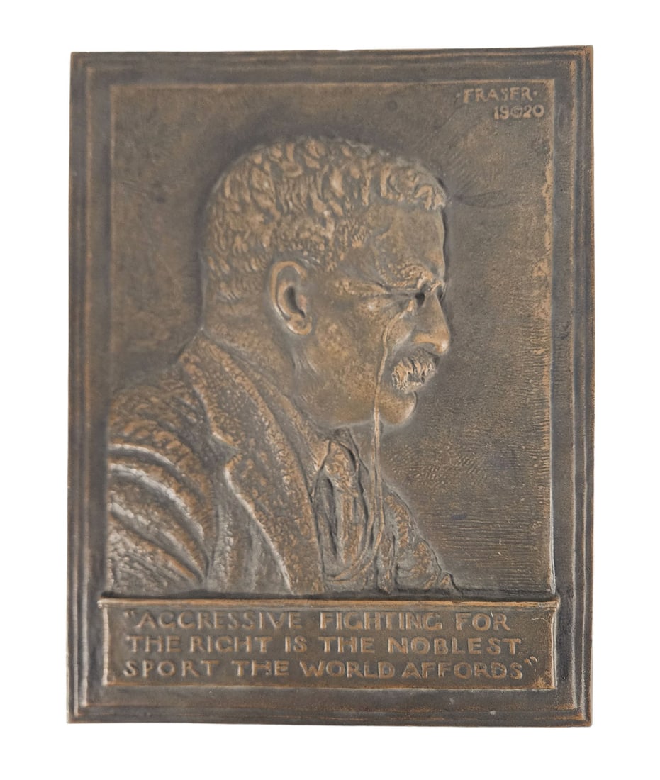BRONZE BAS-RELIEF OF THEODORE ROOSEVELT BY JAMES EARLE FRASER (1856-1973) (1 of 3)