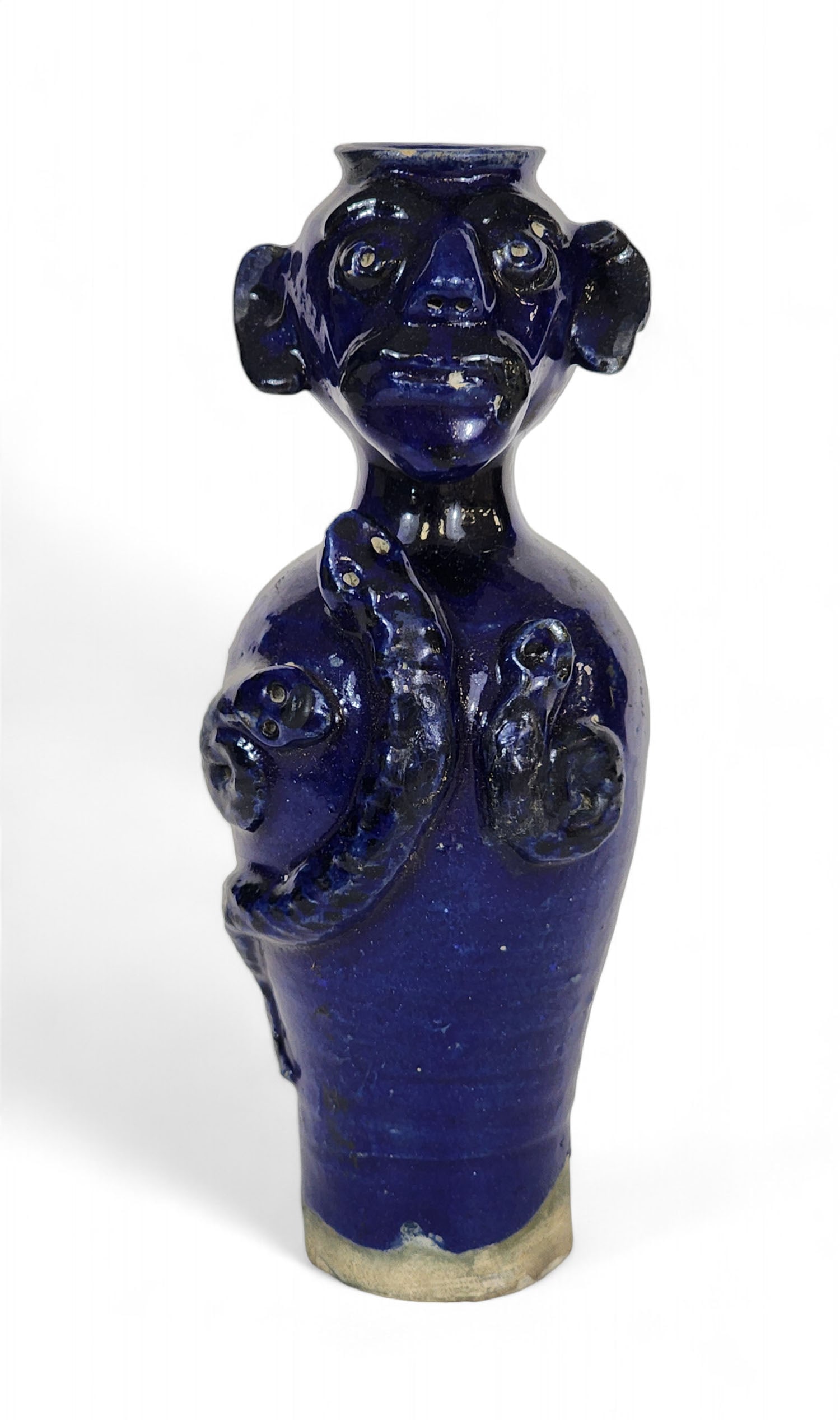 UNUSUAL GROTESQUE JUG WITH COBALT GLAZE (1 of 4)