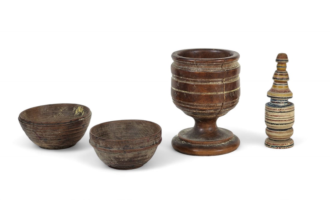 FOUR PIECES OF TURNED WOOD (1 of 5)