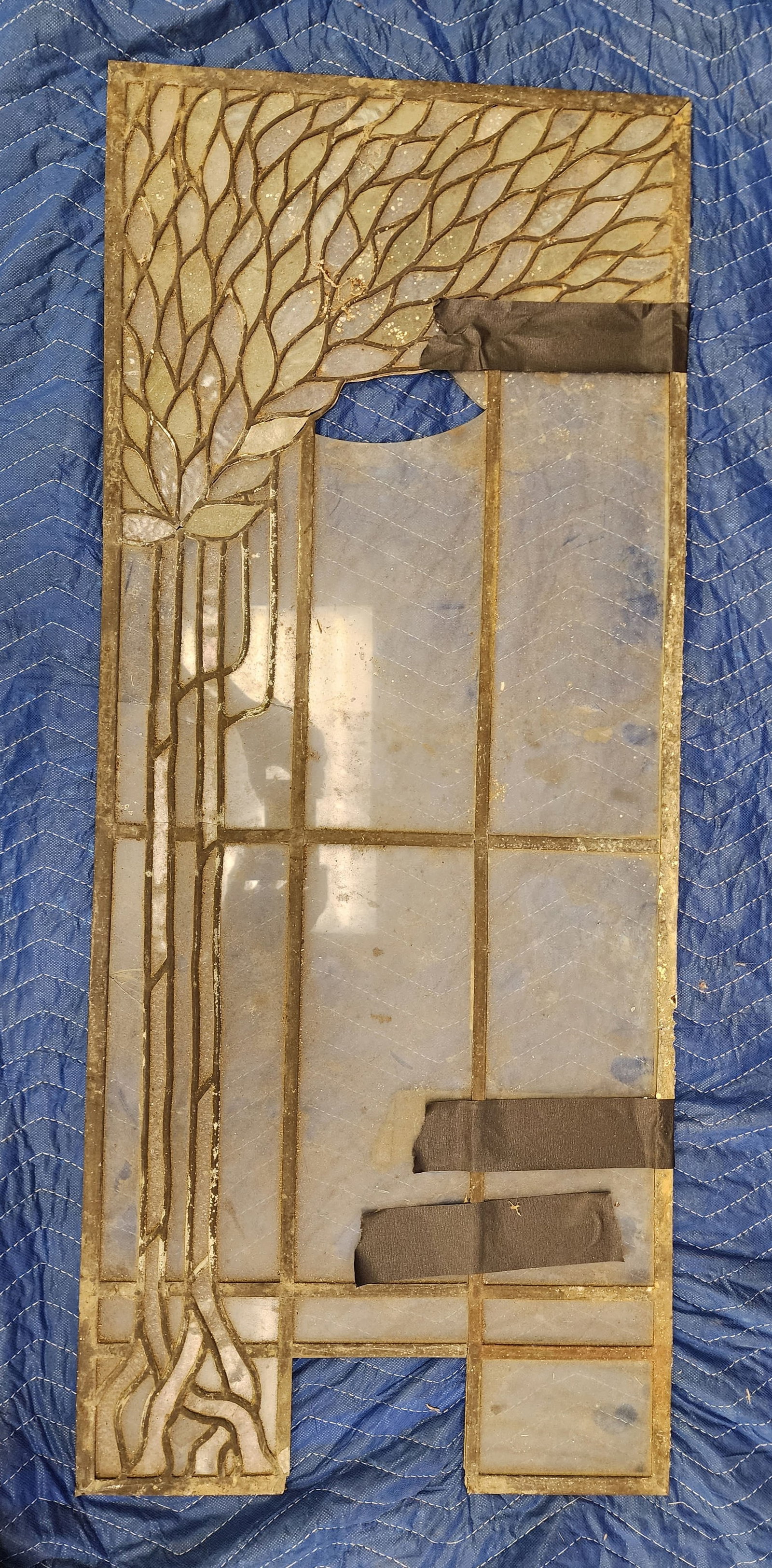 COLLECTION OF LEADED GLASS WINDOW PANELS: Late 19th-early 20th century. 39" by 17" and 48" by 10". NOTE: THIS LOT CANNOT BE SHIPPED AND MUST BE PICKED UP.