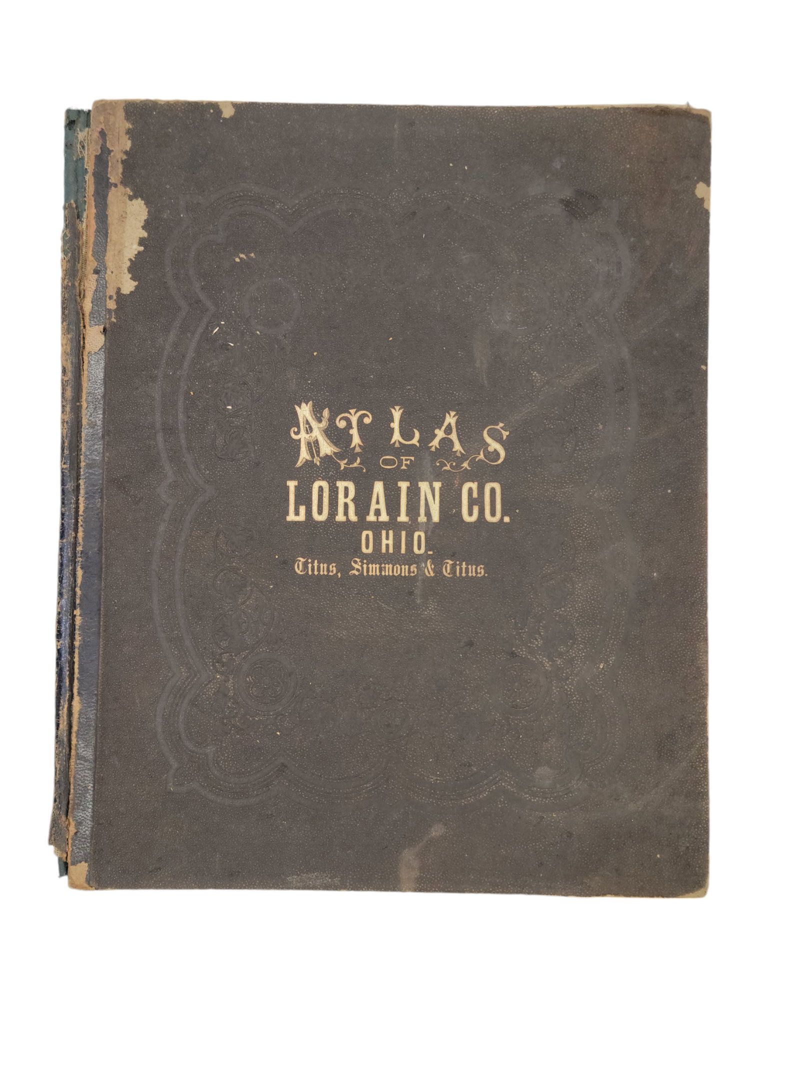1874 LORAIN COUNTY, OHIO ATLAS: Atlas of Lorain Co. Ohio from Actual Surveys by and Under the Direction of D.J. Lake, CE? Philadelphia: Titus, Simmons & Titus, 1874. Folio, in quarter leather over gilt-stamped cloth boards.