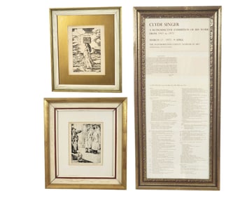 THREE FRAMED CLYDE SINGER PIECES