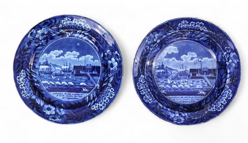 STAFFORDSHIRE LANDING OF LAFAYETTE PLATE AND SOUP PLATE