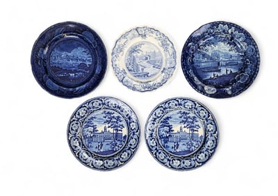 FIVE STAFFORDSHIRE PLATES OF NEW YORK INTEREST