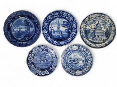 FIVE STAFFORDSHIRE PLATES OF MASSACHUSETTS INTEREST
