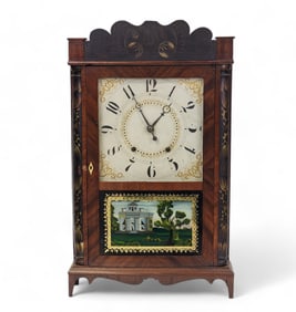 TRANSITIONAL PILLAR AND SCROLL SHELF CLOCK